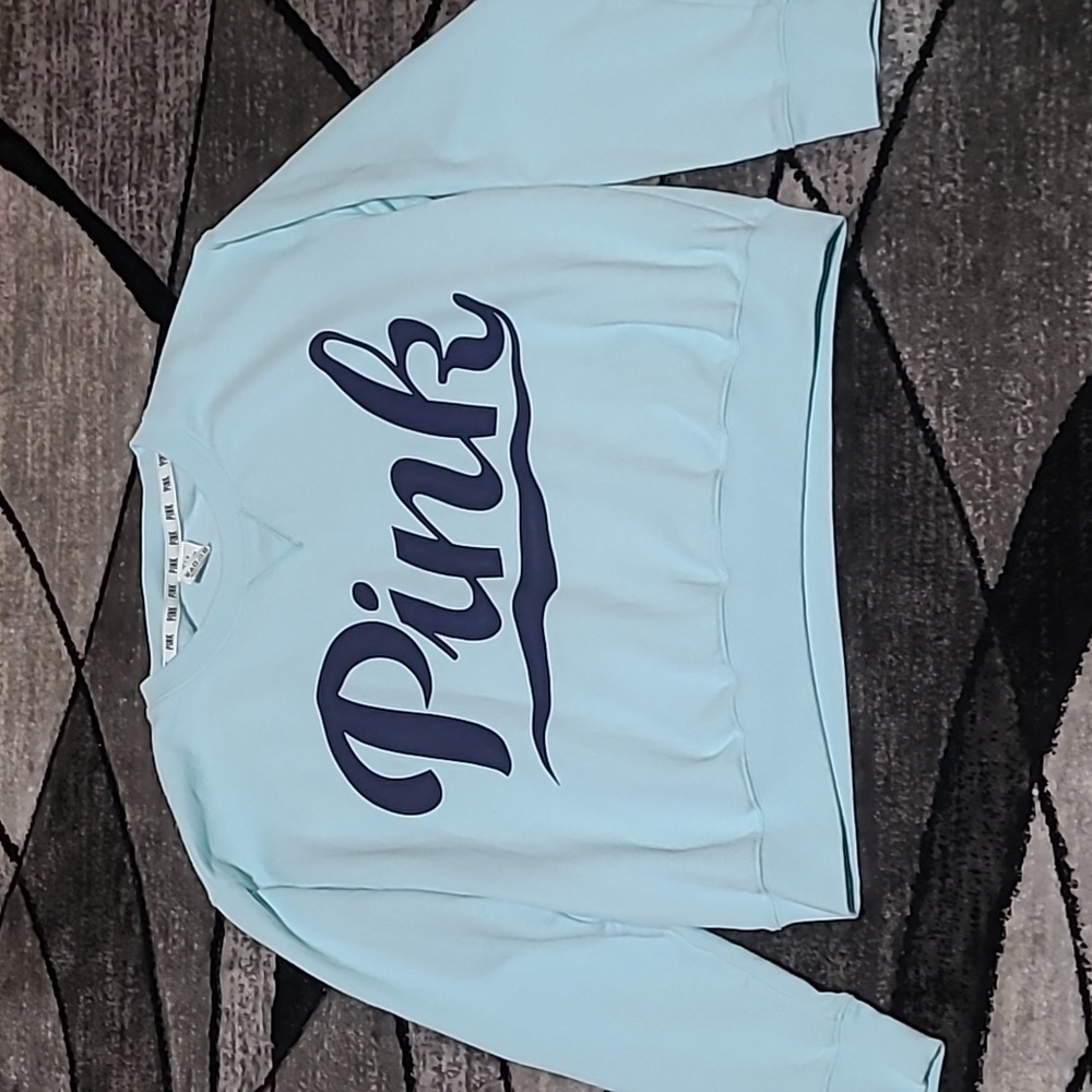 VS PINK 2014 CAMPUS FIT TEAL LOGO SWEATSHIRT